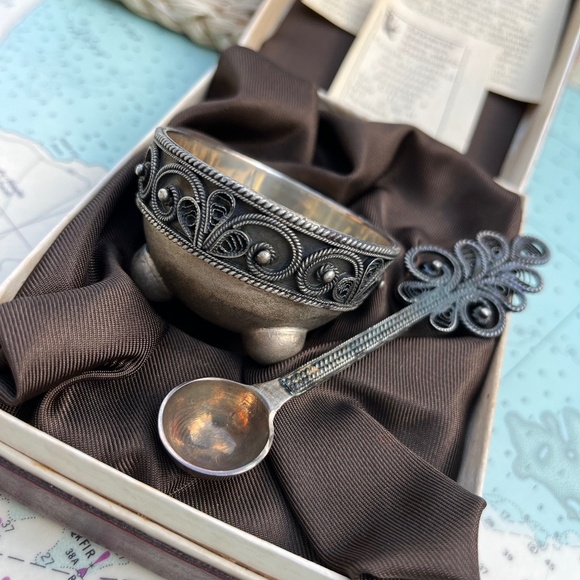 Vintage Soviet Era Salt Cellar with Spoon in Box - Picture 1 of 7